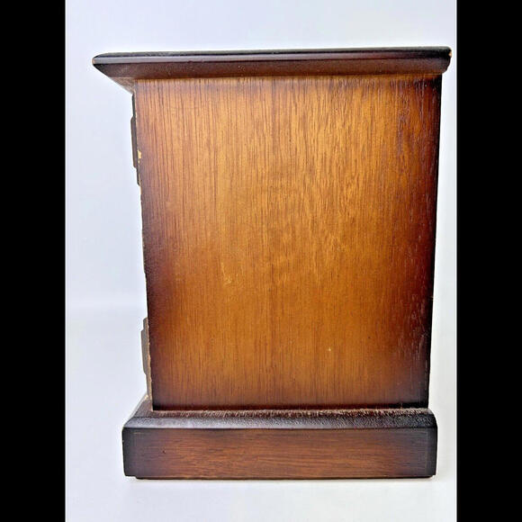 Vintage Brown Wood 4 Drawer Music Jewelry Box Chest Yellow Velvet 7"H x 10.5"L - Picture 5 of 11